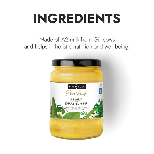 Kapiva Certified A2 Gir Cow Ghee 500ML | Traditional Vedic Bilona Method