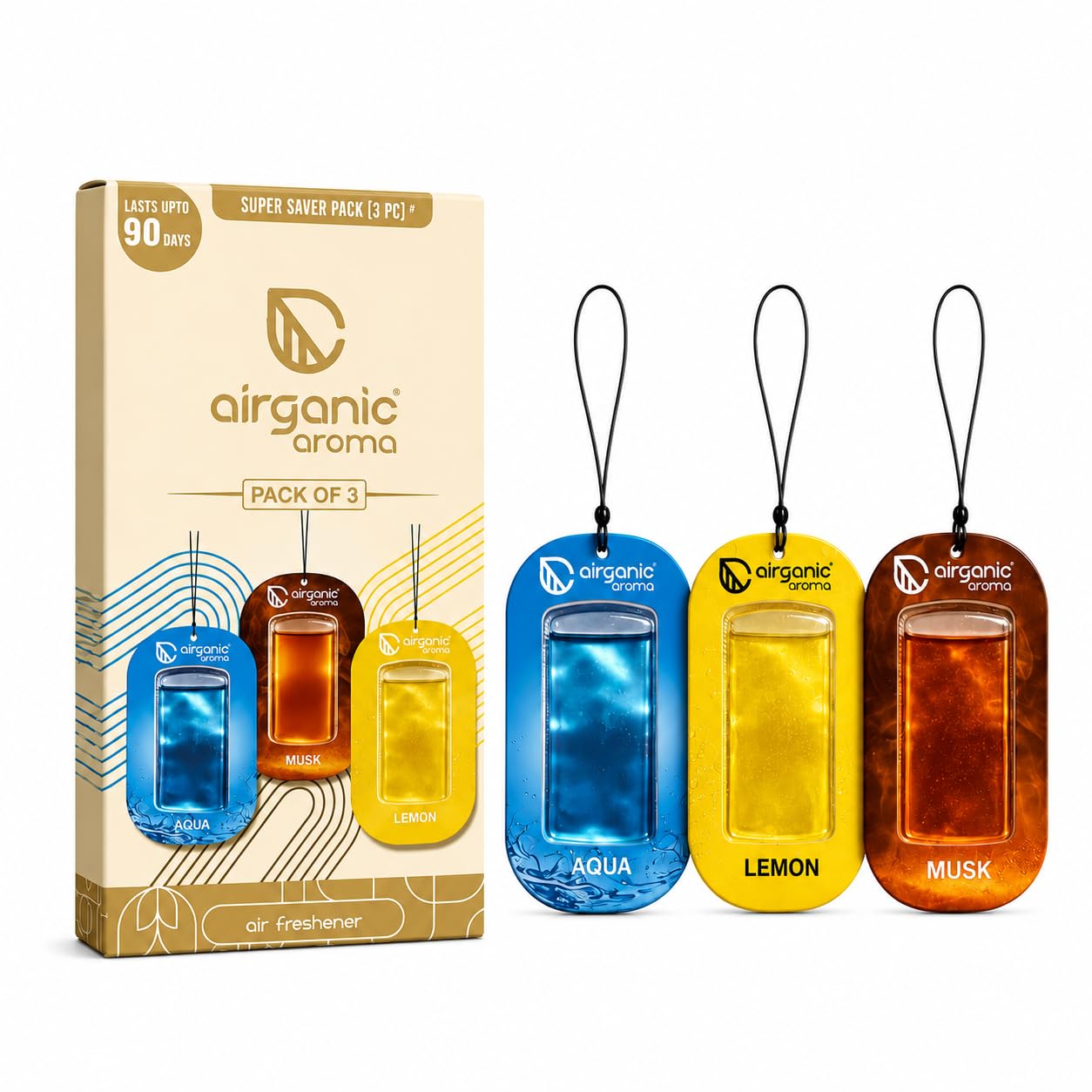 AIRGANIC Aroma Gel Hanging Car Air Freshener Pack of 3 | Fre
