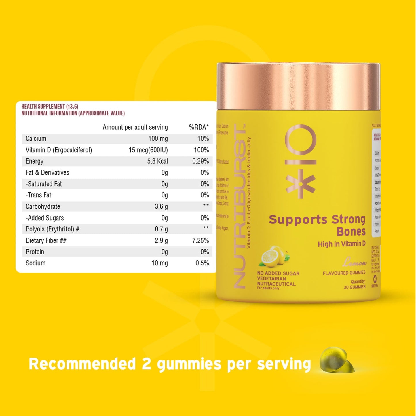 Nutriburst Support Muscles & Bones Gummies with Vitamin D2 & Calcium - Cred