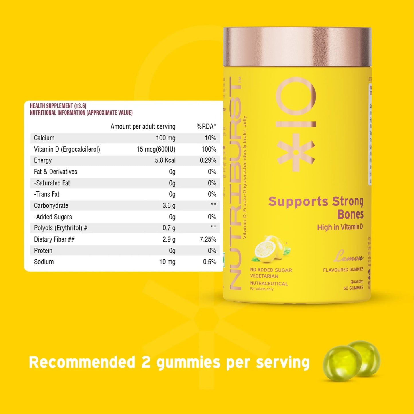 Nutriburst Support Muscles & Bones Gummies with Vitamin D2 & Calcium - Cred
