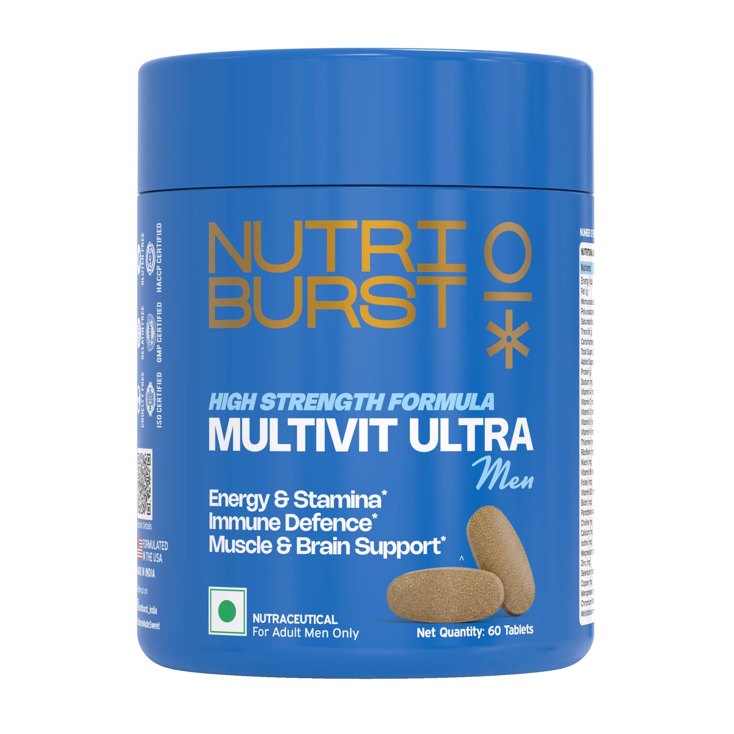 Multivitamin Ultra Tablets for Men | High Strength US Formula | Immunity, Muscle & Brain Support | 60+ Premium Nutrients | Veg Supplement | 60 Tablets