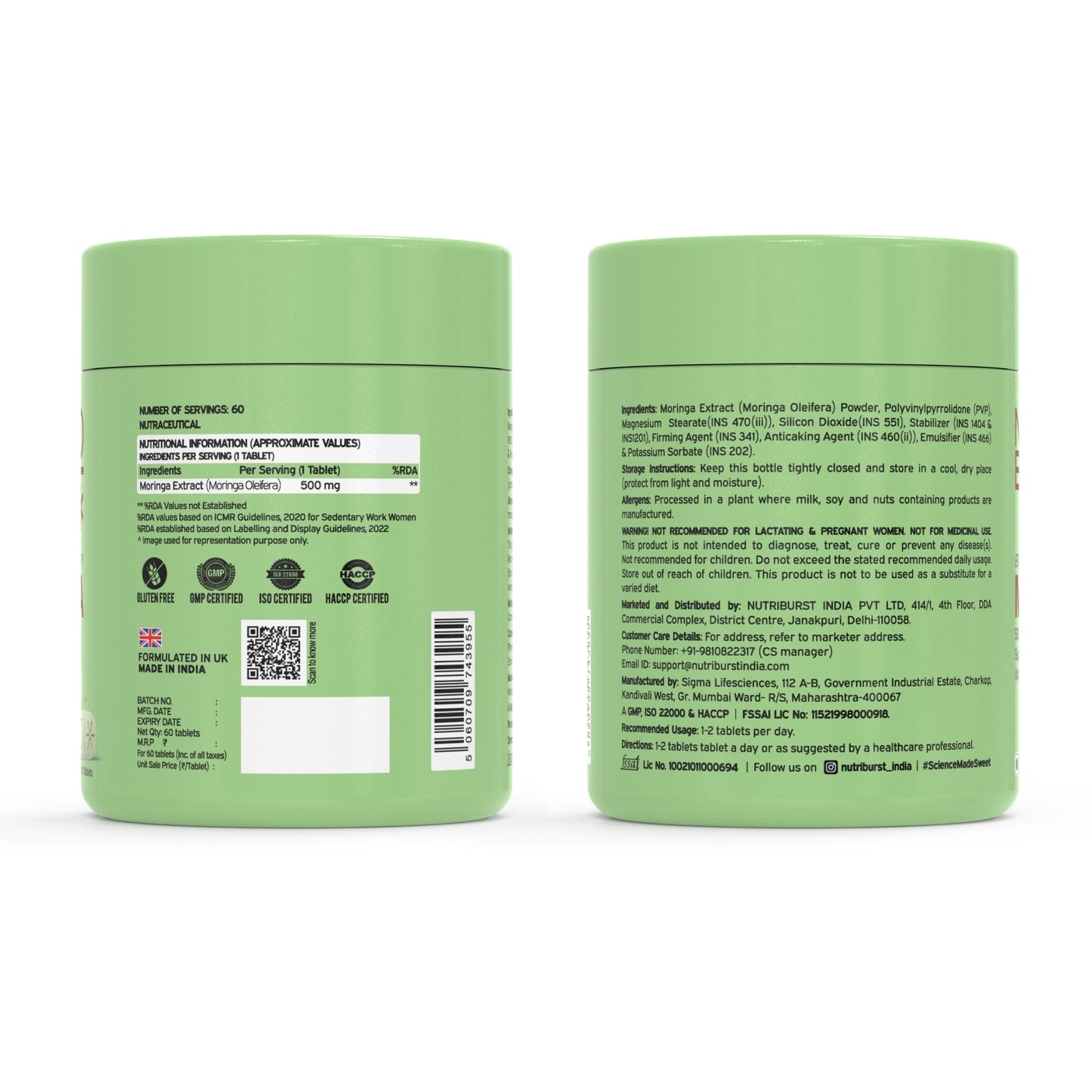Nutriburst Moringa 500mg – 60 Veg Tablets | Pure & Natural Moringa for Men and Women | Wellness Supports Immunity, Digestion, Energy and Active Lifestyle | Anti-Inflammatory Superfood