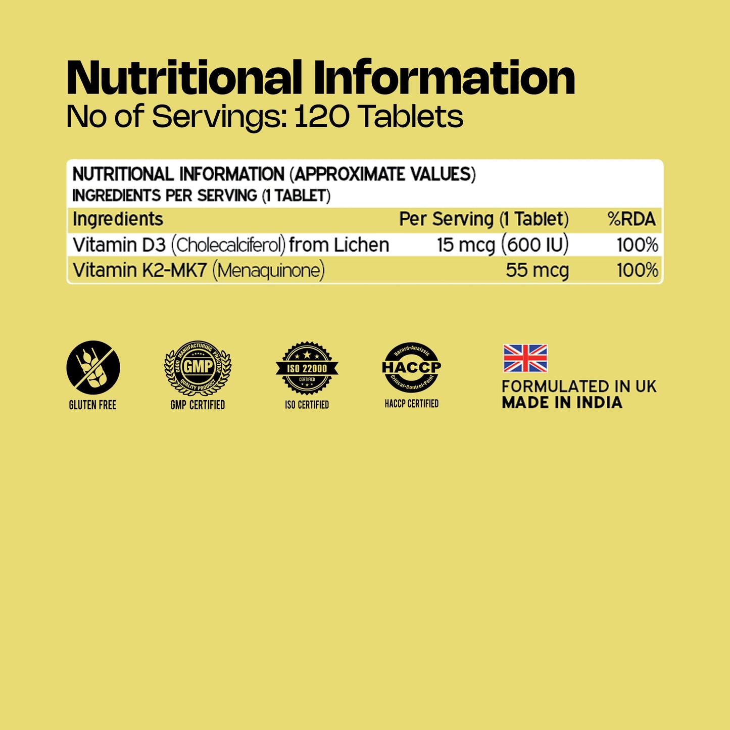 Nutriburst Vitamin D3 + K2 | Vitamin D3 K2 Supplement for Men & Women | Supports Bone Strength & Heart Health | 100% Vitamin D with K2 for Better Absorption | 120 Veg Tablets (4-Month Pack)