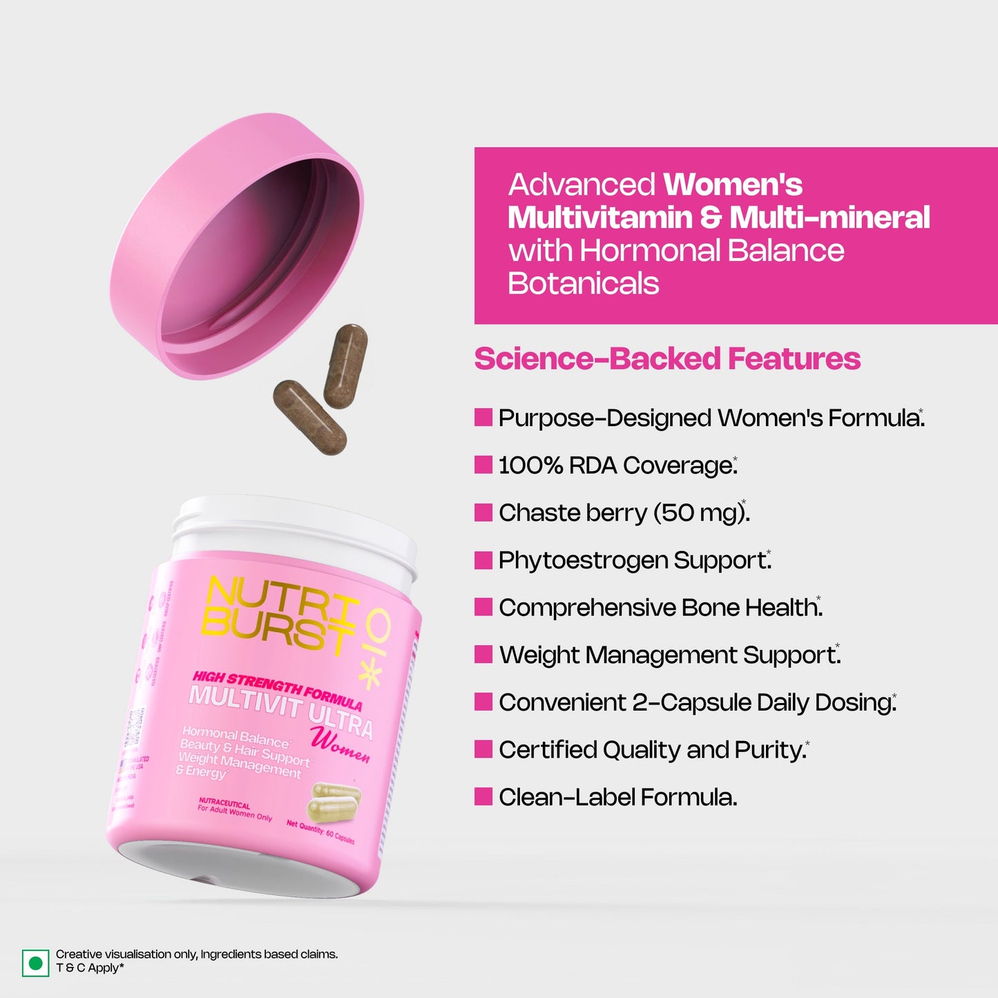 Multivitamin Ultra Tablets for Women | High Strength US Formulated | Supports Hair Growth, Skin Health, Energy & Hormonal Balance | 60+ Vitamins & Minerals | Veg Supplement | 60 Count