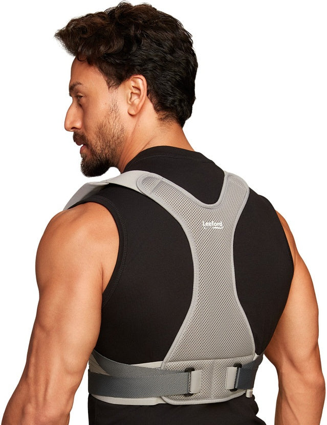 Leeford Posture Corrector Belt for Men & Women, Back Support Belt for Back Pain Relief Posture Corrector (Grey) | Medium Size