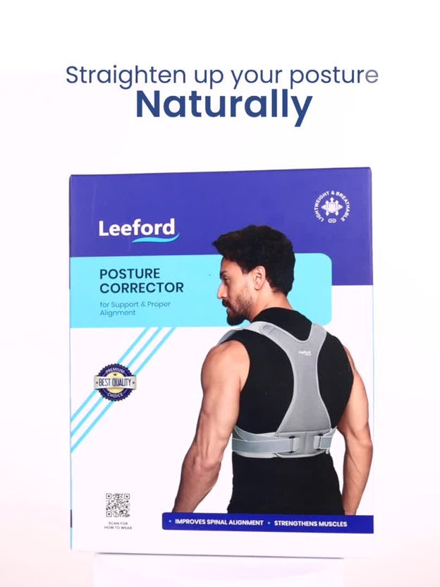 Leeford Posture Corrector Belt for Men & Women, Back Support Belt for Back Pain Relief Posture Corrector (Grey) | Medium Size