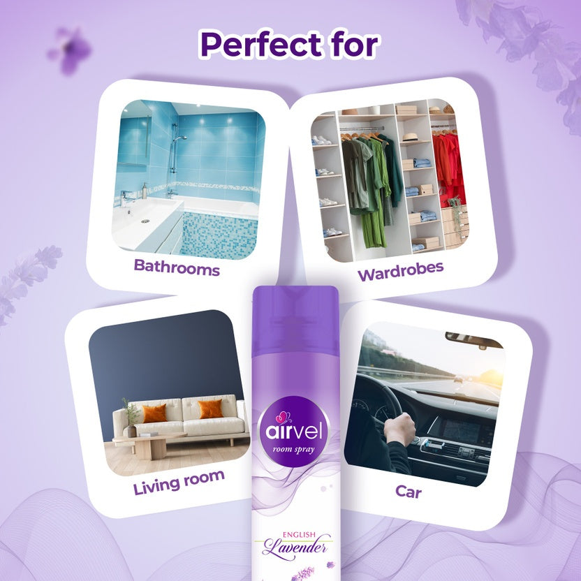Airvel English Lavender & Burst Lavender Spray – Refresh Your Space Instantly, Eliminates Odours (2 × 217 ml)