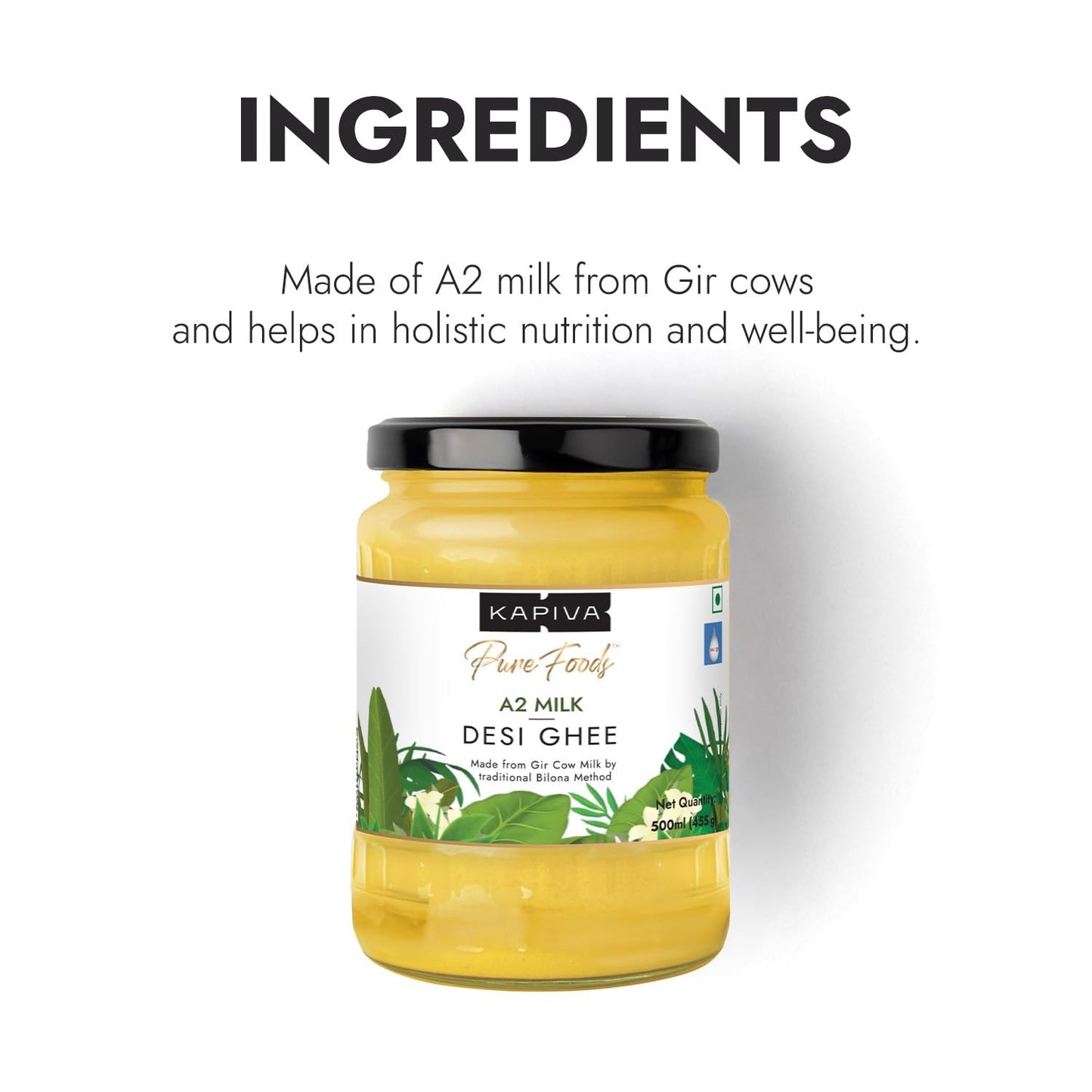 Kapiva Certified A2 Gir Cow Ghee 500ML | Traditional Vedic Bilona Method