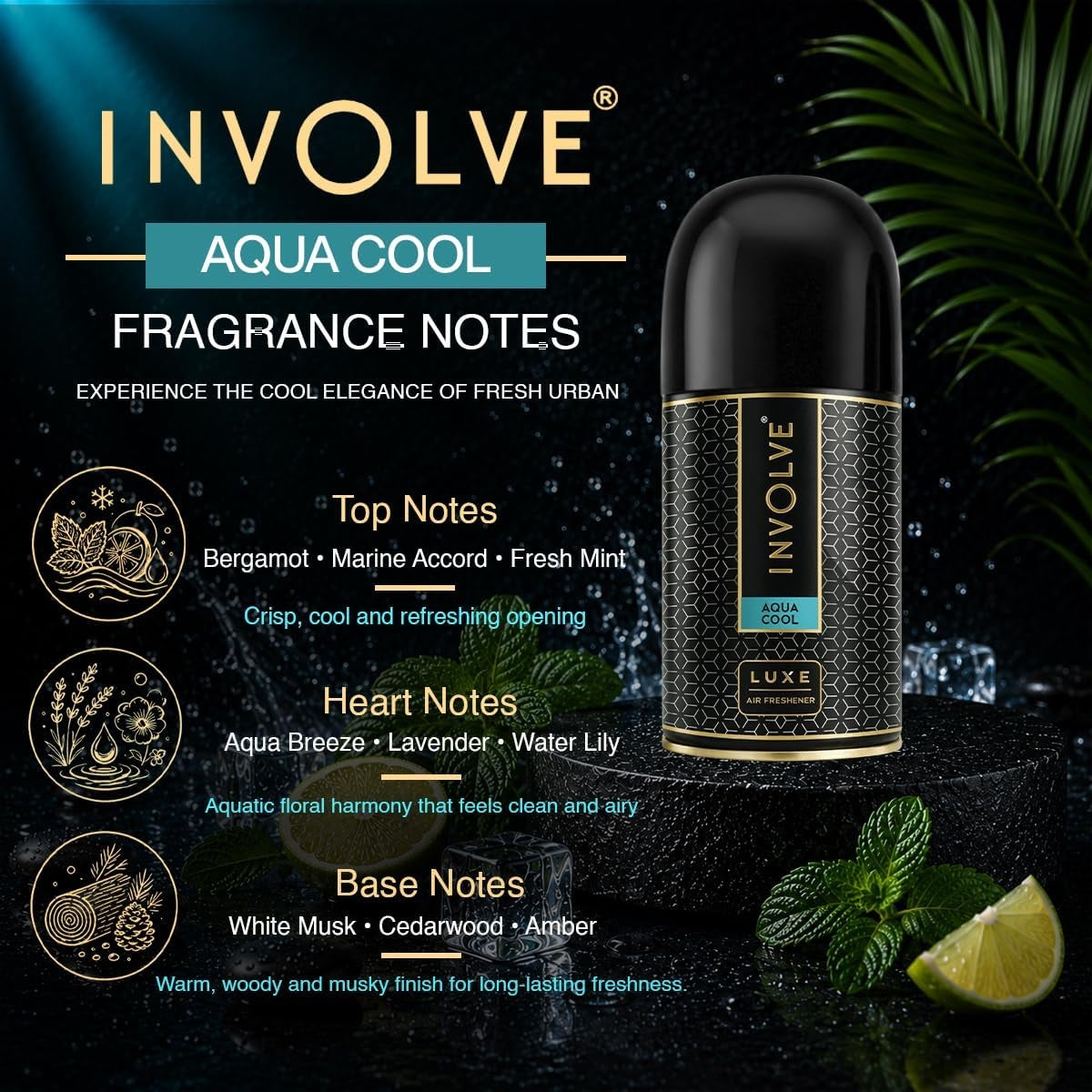 Involve Luxe - Aqua Cool Automatic Room Fresheners Refill Pack | 2200 Sprays Guaranteed | Lasts up to 60 Days (225ml)