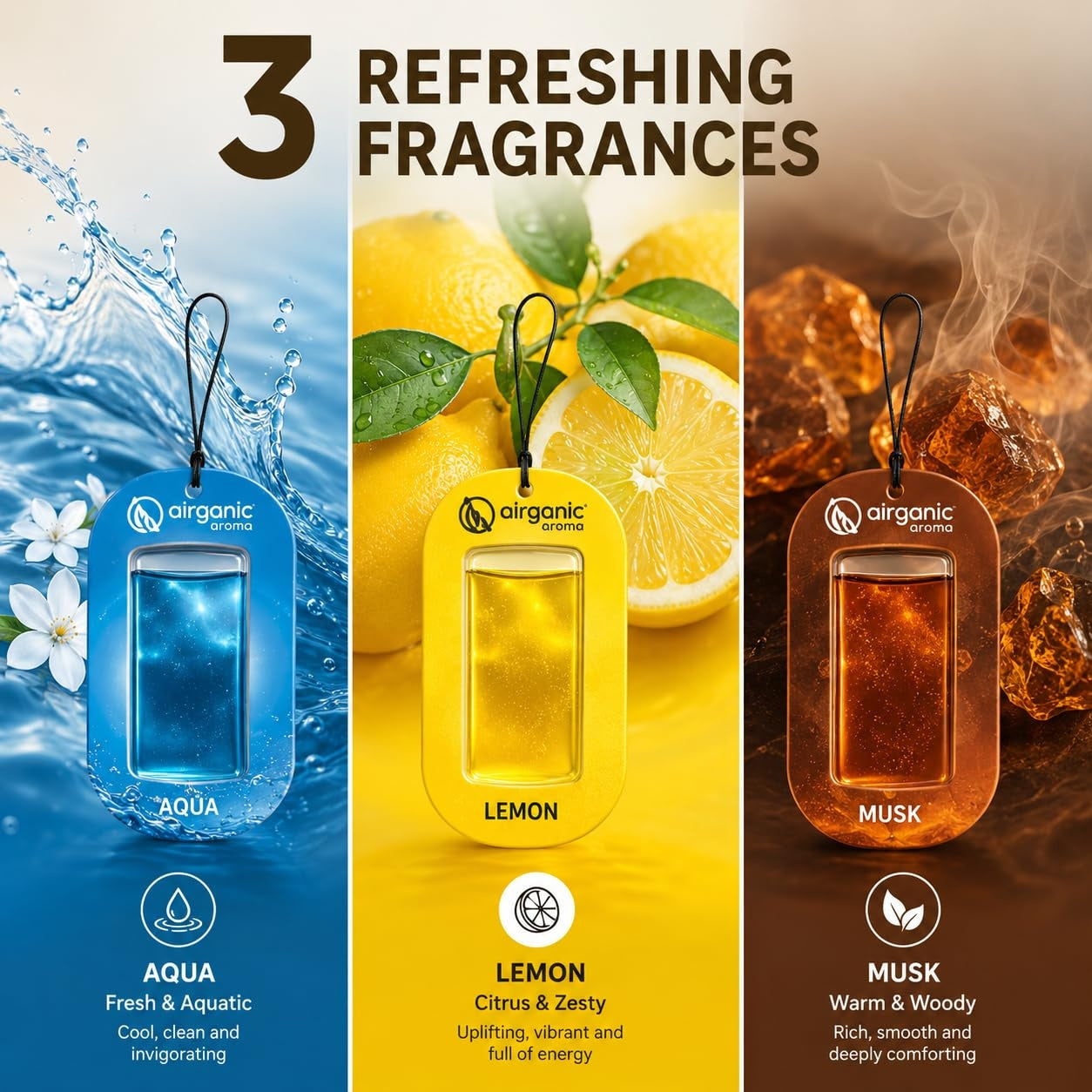 AIRGANIC Aroma Gel Hanging Car Air Freshener Pack of 3 | Fre