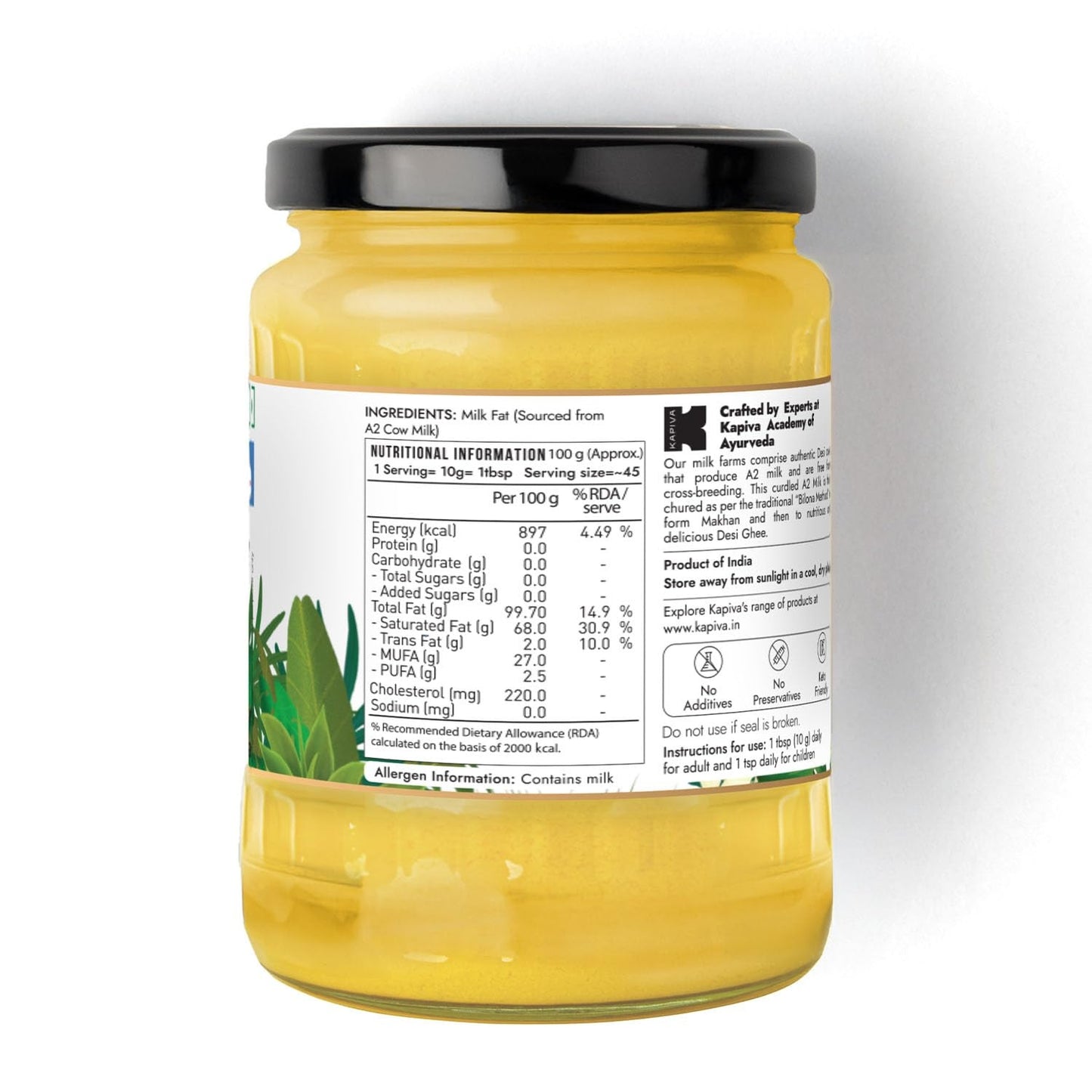 Kapiva Certified A2 Gir Cow Ghee 500ML | Traditional Vedic Bilona Method