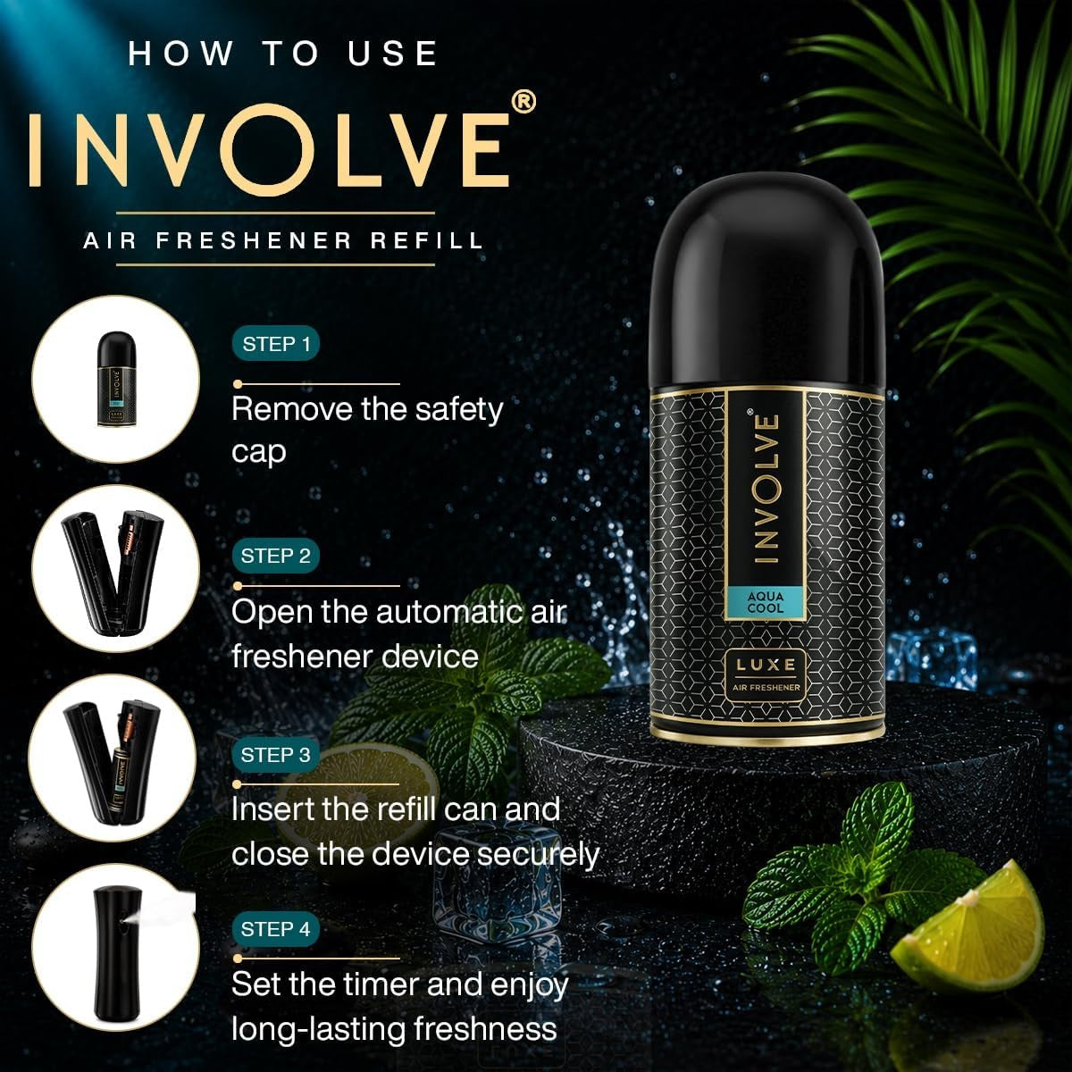 Involve Luxe - Aqua Cool Automatic Room Fresheners Refill Pack | 2200 Sprays Guaranteed | Lasts up to 60 Days (225ml)