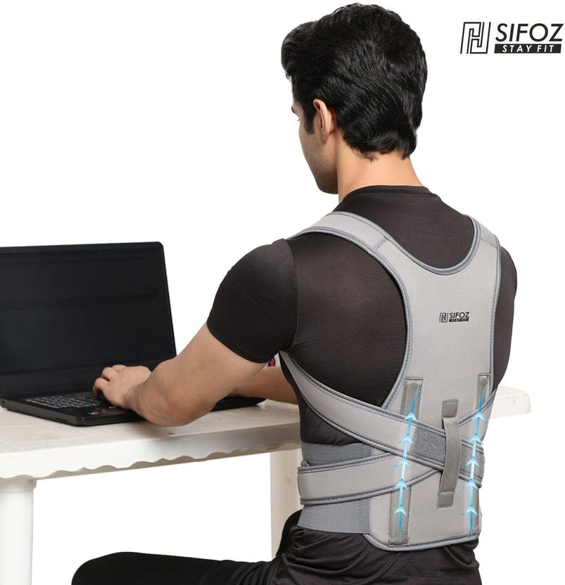 Leeford Posture Corrector Belt for Men & Women, Back Support Belt for Back Pain Relief Posture Corrector (Grey) | Medium Size