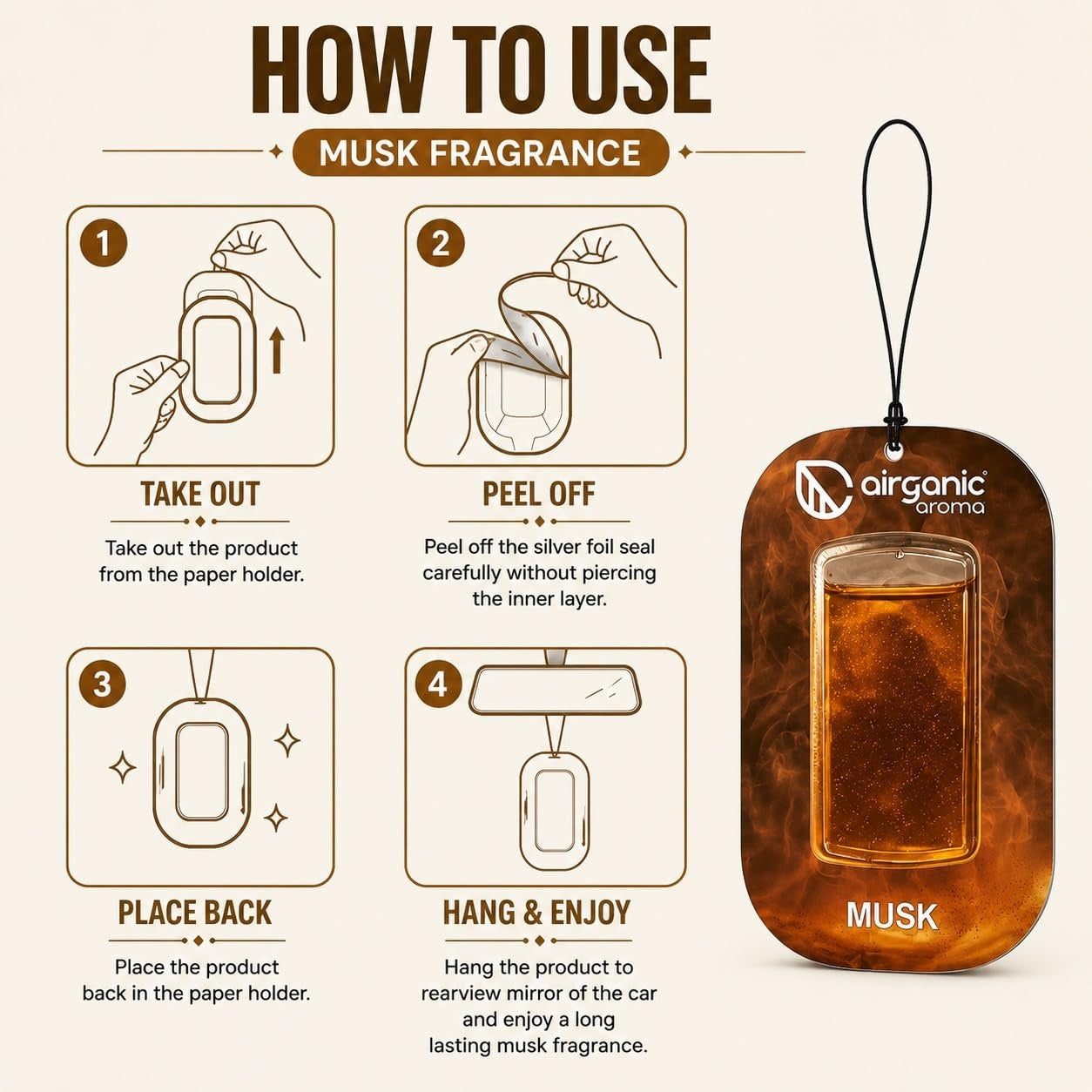 AIRGANIC Aroma Gel Hanging Car Air Freshener Pack of 3 | Fre