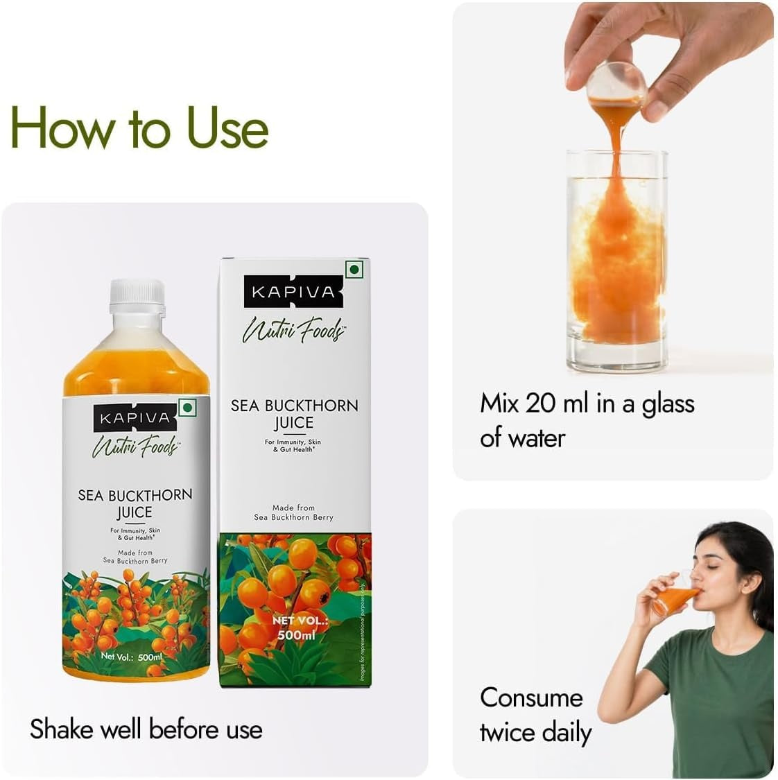 Kapiva Sea Buckthorn Juice | Pack of 2 | 500ml each