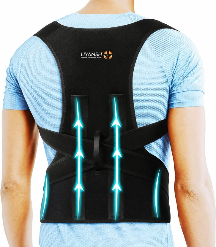 Leeford Posture Corrector Belt for Men & Women, Back Support Belt for Back Pain Relief Posture Corrector (Grey) | Medium Size