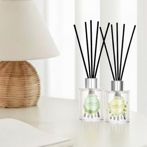 Pura Reed Diffuser Set- Lemongrass & Jasmine - 120 ml | Oil Diffuser with Free 10 Reed Sticks | Pack of 2