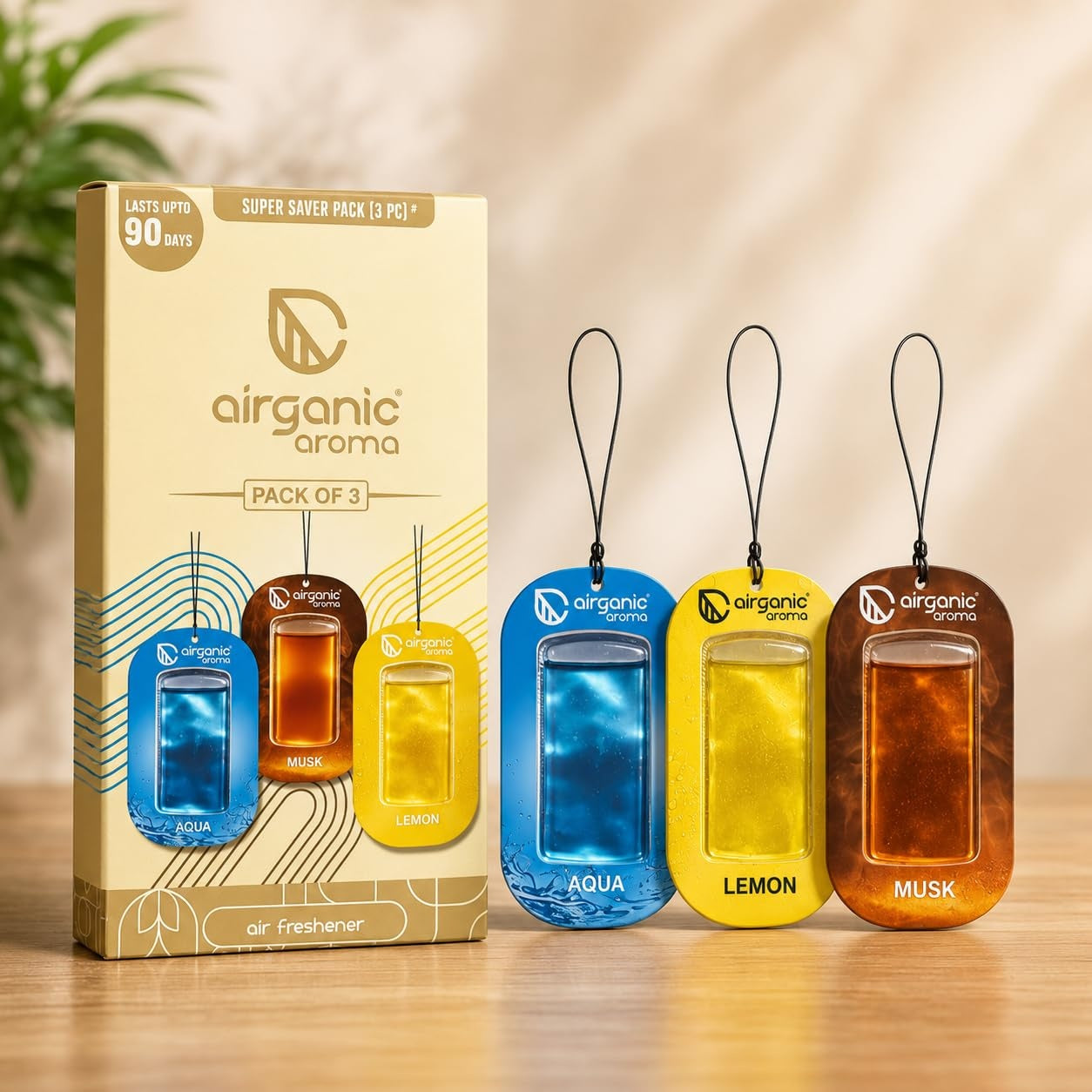 AIRGANIC Aroma Gel Hanging Car Air Freshener Pack of 3 | Fre